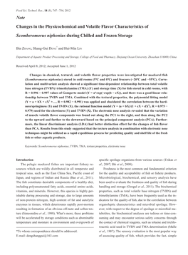 Note Changes in the Physicochemical and Volatile Flavor Characteristics of Scomberomorus Niphonius During Chilled and Frozen