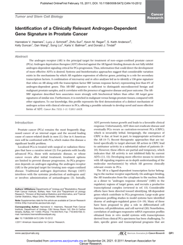 Identification of a Clinically Relevant Androgen-Dependent Gene Signature in Prostate Cancer