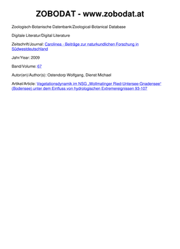 Wollmatinger Ried-Untersee-Gnadensee“ (Bodensee) Unter Dem Einfluss Von Hydrologischen Extremereignissen 93-107 ©Staatl