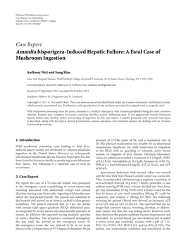 Amanita Bisporigera-Induced Hepatic Failure: a Fatal Case of Mushroom Ingestion