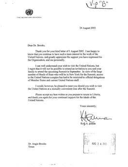 24 August 2005 Dear Dr. Brooks, Thank You for Your Kind Letter of 1