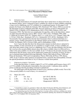 Stress Placement in Munster Irish* 1 Antony Dubach Green Cornell University