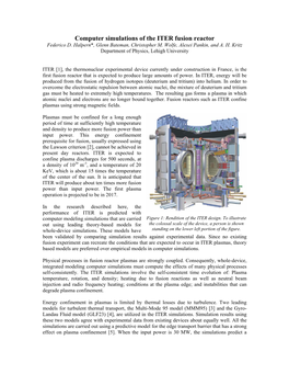 Computer Simulations of the ITER Fusion Reactor Federico D
