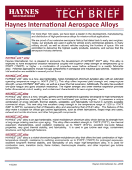 Haynes International Aerospace Alloys