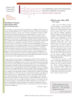 Winter, 2013 Volume #13, Issue #2-3 President's Column Editor's Note