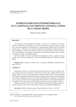 Enfrentamientos Interseñoriales En La Montaña Occidental Leonesa a Fines De La Edad Media