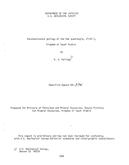 Reconnaissance Geology of the Rak Quadrangle, 27/42 C, Kingdom of Saudi Arabia