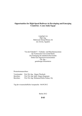 Opportunities for High-Speed Railways in Developing and Emerging Countries: a Case Study Egypt