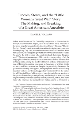 Lincoln, Stowe, and the “Little Woman/Great War” Story: the Making, and Breaking, of a Great American Anecdote