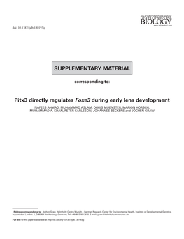 SUPPLEMENTARY MATERIAL Pitx3 Directly Regulates Foxe3 During Early Lens Development