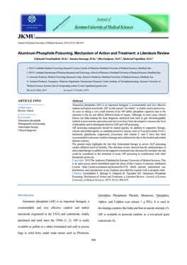 Aluminum Phosphide Poisoning, Mechanism of Action and Treatment: a Literature Review