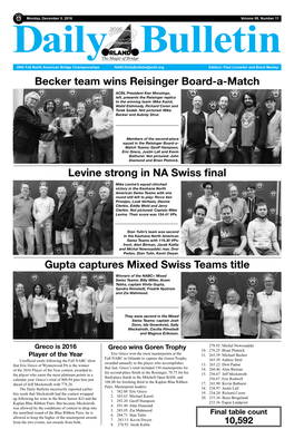 Becker Team Wins Reisinger Board-A-Match Levine Strong in NA