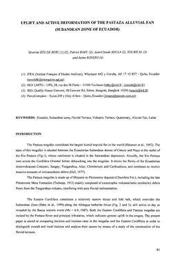 Uplift and Active Deformation of the Pastaza Alluvial Fan (Subandean Zone of Ecuador)