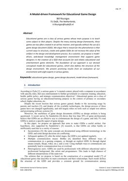 A Model-Driven Framework for Educational Game Design Bill Roungas TU Delft, the Netherlands, V.Roungas@Tudelft.Nl