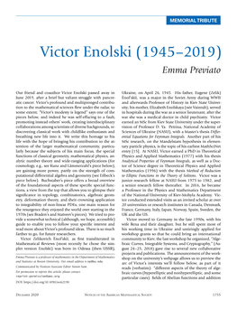 Victor Enolski (1945–2019) Emma Previato