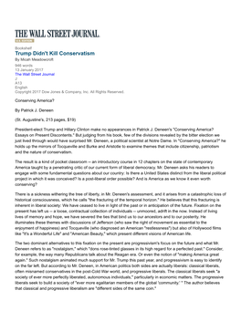 Trump Didn't Kill Conservatism by Micah Meadowcroft 946 Words 13 January 2017 the Wall Street Journal J A13 English Copyright 2017 Dow Jones & Company, Inc