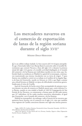 Los Mercaderes Navarros En El Comercio De Exportación De Lanas De La Región Soriana Durante El Siglo XVII*