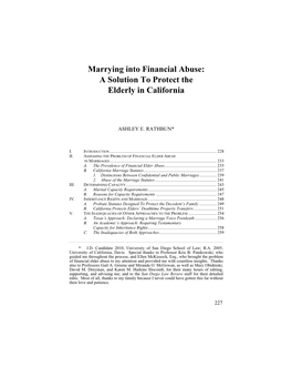 Marrying Into Financial Abuse: a Solution to Protect the Elderly in California