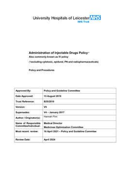 IV (Intravenous Therapy) UHL Policy