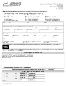 Vermont Certificate of Veteran Status