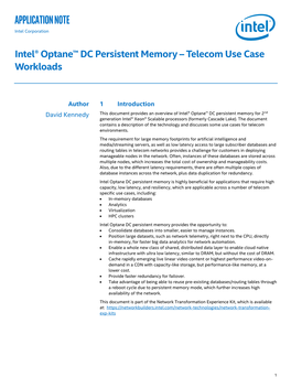 Intel® Optane™ DC Persistent Memory – Telecom Use Case Workloads