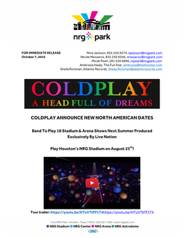 Coldplay NRG Park Media Alert