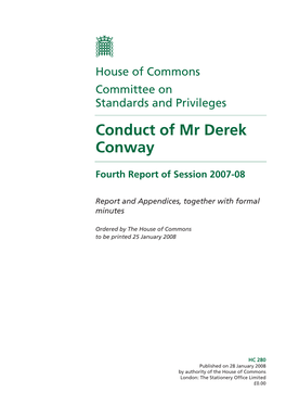 Conduct of Mr Derek Conway