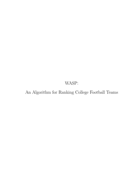 An Algorithm for Ranking College Football Teams WASP