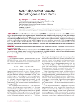 NAD+-Dependent Formate Dehydrogenase from Plants