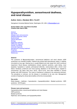 Hypoparathyroidism, Sensorineural Deafness, and Renal Disease