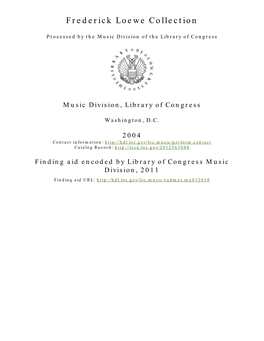 Frederick Loewe Collection [Finding Aid]. Library of Congress. [PDF