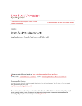 Peste Des Petits Ruminants Iowa State University Center for Food Security and Public Health