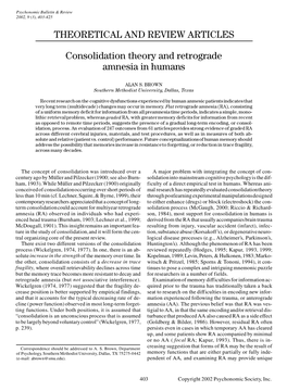 Consolidation Theory and Retrograde Amnesia in Humans