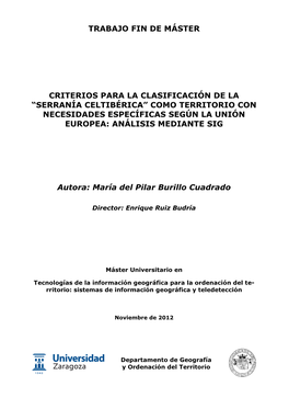 “Serranía Celtibérica” Como Territorio Con Necesidades Específicas Según La Unión Europea: Análisis Mediante Sig