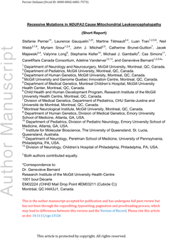 Recessive Mutations in NDUFA2 Cause Mitochondrial Leukoencephalopathy