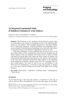 Stern, C.D. and Ireland, G.W. (1981) an Integrated Experimental Study of Endoderm Formation in Avian Embryos