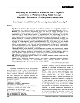 Frequency of Anatomical Variations and Congenital Anomalies in Pancreatobiliary Tract Through Magnetic Resonance Cholangiopancreatography