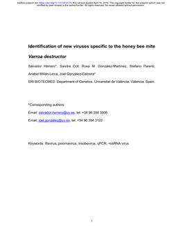 Identification of New Viruses Specific to the Honey Bee Mite Varroa Destructor