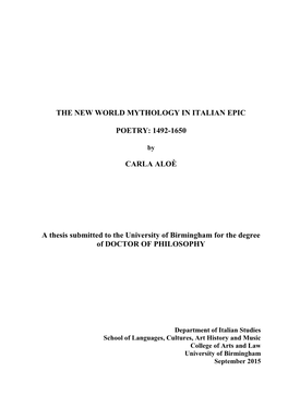 The New World Mythology in Italian Epic Poetry: 1492-1650
