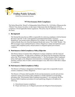 797 Post-Issuance Debt Compliance