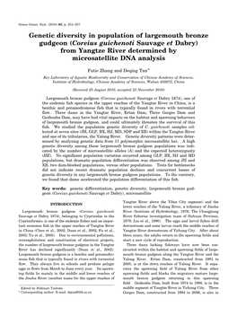 Genetic Diversity in Population of Largemouth Bronze Gudgeon (Coreius Guichenoti Sauvage Et Dabry) from Yangtze River Determined by Microsatellite DNA Analysis
