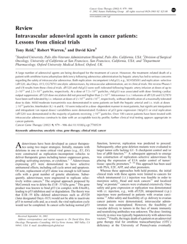 Review Intravascular Adenoviral Agents in Cancer Patients