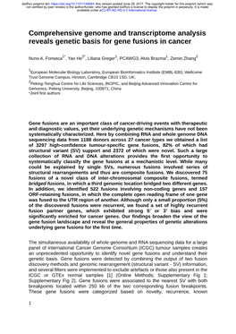 Comprehensive Genome and Transcriptome Analysis Reveals Genetic Basis for Gene Fusions in Cancer