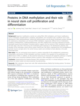 Proteins in DNA Methylation and Their Role in Neural Stem Cell Proliferation and Differentiation Jiaqi Sun1* , Junzheng Yang1, Xiaoli Miao1, Horace H