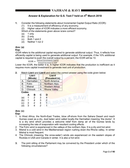 Answer & Explanation for G.S. Test-7 Held on 4 March 2018