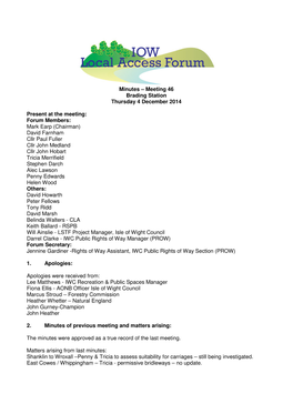Minutes – Meeting 46 Brading Station Thursday 4 December 2014