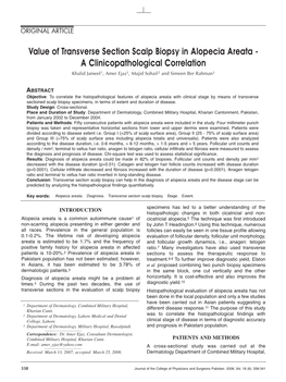 Value of Transverse Section Scalp Biopsy in Alopecia Areata - a Clinicopathological Correlation Khalid Jameel1, Amer Ejaz1, Majid Sohail2 and Simeen Ber Rahman3