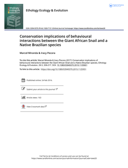 Conservation Implications of Behavioural Interactions Between the Giant African Snail and a Native Brazilian Species
