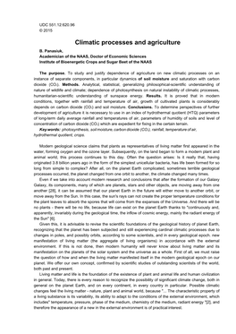 Climatic Processes and Agriculture B