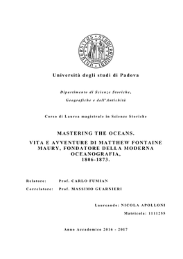 Università Degli Studi Di Padova MASTERING the OCEANS. VITA E